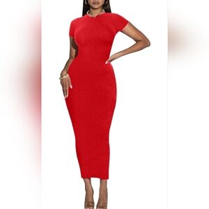 Long Bodycon Dresses Casual Maxi Club Party Tight Dress Short Sleeve